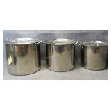 Set of Three Stainless Steel Stock Pots w/Lids