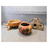 Vintage Wooden Turtle Planter w/Clay Pot