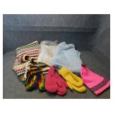 Box of Homemade Afghan, Hats & Mittens
