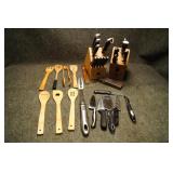 Lot of Kitchen Knives & Wood Spoons