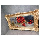 Unique Gold Framed Wall Mirror w/Rose, Piano Keys