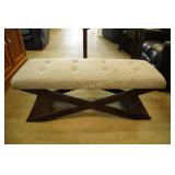 Gray Padded Bench w/Wood X Frame Base