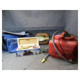 Tote w/Fishing Items & Marine Gas Tank