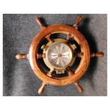 20" Captains Wheel & Clock "Ships Time"