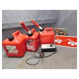 Auto Charger & Three Small Gas Cans
