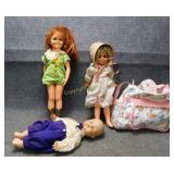 3 Vintage Dolls & Clothing