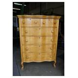 Antique Blond Wood Six Drawer Chest of Drawres