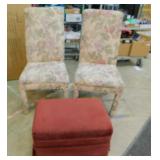 2 Highback Floral Chairs & Ottoman