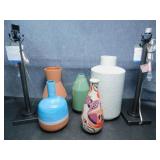 2 Lamps, Assorted Stoneware Vases