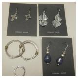 Sterling Silver Lot - 4 Pair Of Earrings & 1 Ring