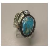 Sterling Silver Brass & Blue Gem Turq. SW Ring
