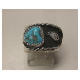 Vtg Navajo Sterling Silver Blue Diamond Turq. Ring