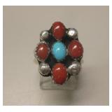 Sterling Silver Sleeping Beauty Turq. & Coral Ring