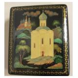 Hand Painted Soviet Era Russian Wood Trinket Box
