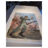 Original WWII Era Painting On Canvas Battle Scene