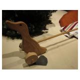 Vtg Wood Stick Duck Walking Toy w/ Slapping Feet