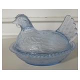 Covered Glass Chicken Dish - Light Blue