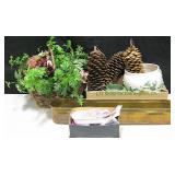 Lg Pine Cones, Silk Flowers, Decor Glass, etc