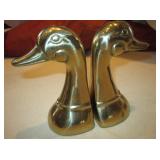 Pair Of Brass Duck Head Book Ends - 6" Tall