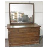 Vintage 5 Drawer Dresser & Wood Framed Wall Mirror