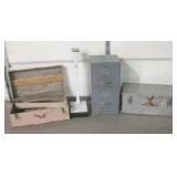 2 Vtg Trunks, Metal File Cabinet & Weight Scale