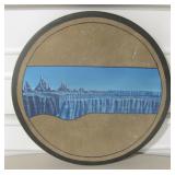 Painted Leather On Wood SW Art - 12" Dia.