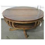 Round Lazy Susan Wood Coffee Table w/ Leather