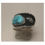 Vtg Navajo Sterling Silver Blue Diamond Turq. Ring