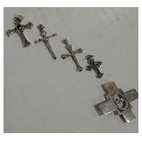 5 Cross Pendants - 2 Are Sterling Silver