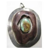 Large Turquoise & Wood Pendant