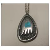 Navajo Sterling Silver Turquoise Pendant Necklace