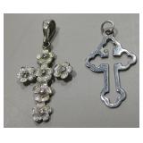 2 Cross Pendants - 1 Marked .925 Sterling
