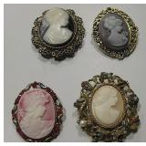 4 Fashion Cameo Brooches / Pendants