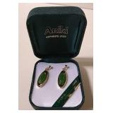 Ariki Nephrite Jade Earrings 22KT Gold Plated