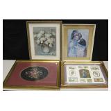 2 Framed Prints, Framed Stitch Work & Collage