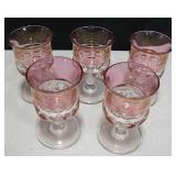 5 Clear & Cranberry Glass Goblets - 5.75" Tall