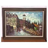 Framed Original Cityscape Painting - 43" x 31"