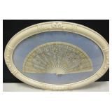 Antique Bubble Frame Hand Carved Bone & Lace Fan