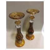 Pair 13.5" Murano Style Glass Candle Holders