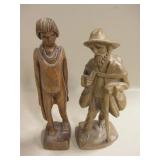 2 Carved Wood Figurines - 9" Tallest