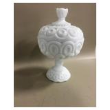 Vtg Milk Glass Lidded Compote - 10" Tall