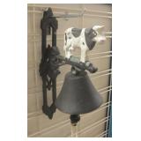 13.5" Tall Cast Iron Cow Dinner Bell w/ Pull Rope