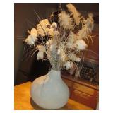 Corrugated Paper Vase w/ Cotton Bolls & Feathers