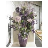 Large Purple Glass Vase w/ Purple Dry Arrangement