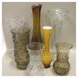 7 PIeces assorted Glass Vases Tallest is 13"