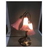 3 Bulb Pink Tulip Table Lamp Lily Pad Brass Base