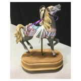 Ceramic & Wood Wind Up CArousel Horse Music Box