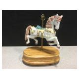 Ceramic & Wood Carousel Horse Music Box
