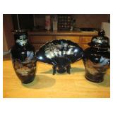 3 Pieces Of Black Ceramic Pottery - Japan