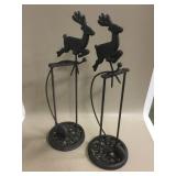 Pair Cast Iron Reindeer Balancing Decor - 17.5"